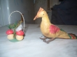 Елочная ватная игрушка(птица)+грибы в корзинке