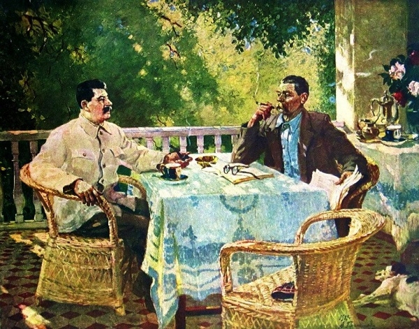 Фото: И. В. Сталин и А. М. Горький в Горках (художник А. Герасимов), 1939 год