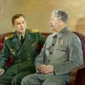 Портрет Василия Сталина с отцом Иосифом Сталиным.